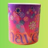 Taza  mug 325ml cerámica premium flores primavera