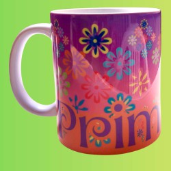 Taza  mug 325ml cerámica premium flores primavera