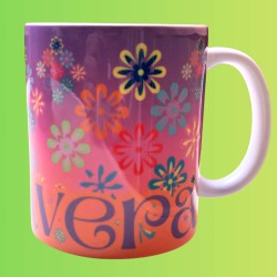 Taza  mug 325ml cerámica premium flores primavera