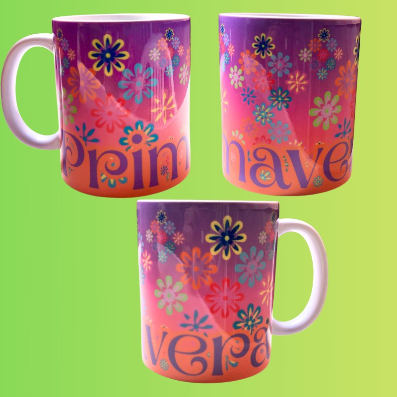 Taza  mug 325ml cerámica premium flores primavera