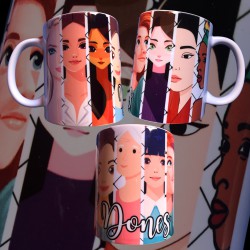taza mug cerámica premium con ilustración de de mujeres de los 5 continentes