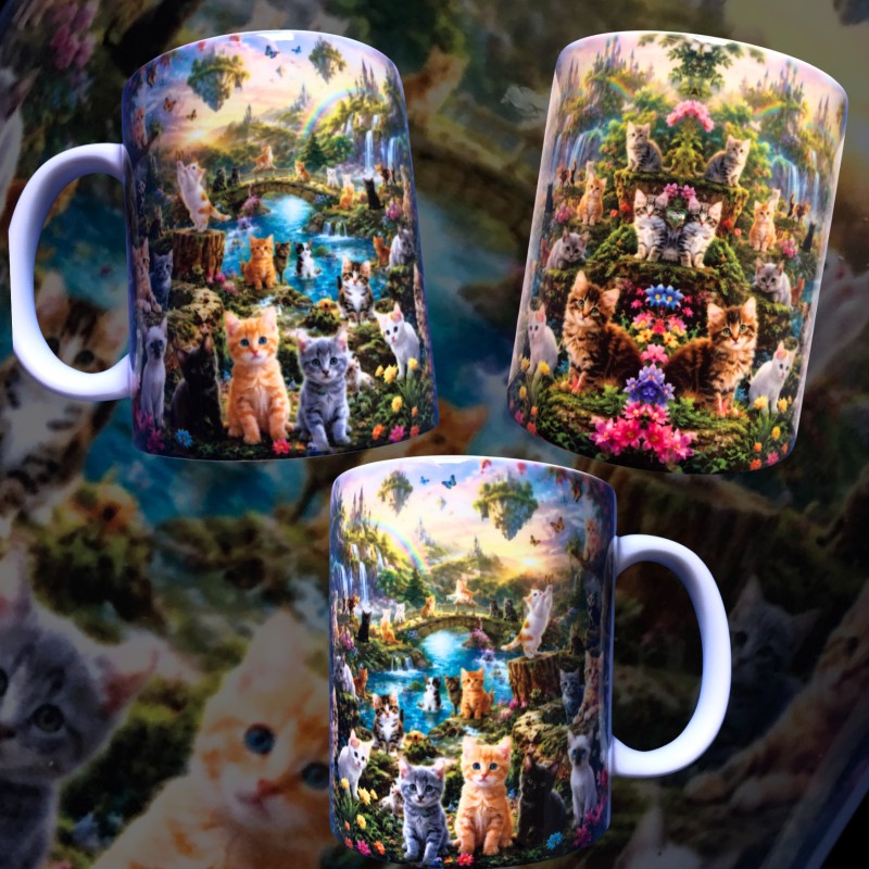 taza cerámica premium gatitos felices