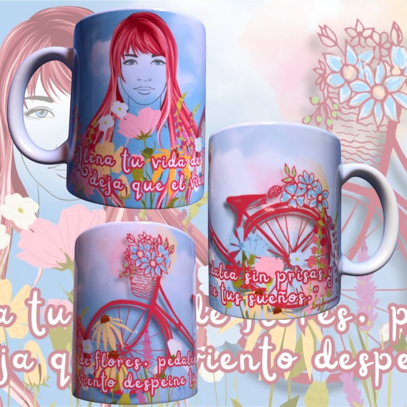 Taza mug chica naturaleza bicicleta
