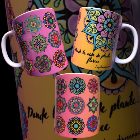 Taza mug 325ml con ilustración de mandalas.