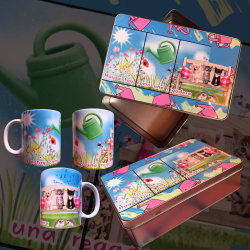 Pack taza 325ml cerámica premium más caja de metal
