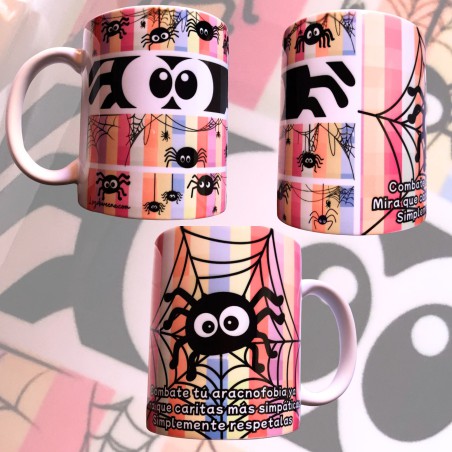 Taza mug 325ml contra ilustrasion arañas divertidas