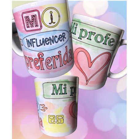 taza mug de cerámica premium personalizada, regalo original de fin de curso para la o el profe. Apta para consumo alimentario. C