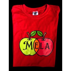 camiseta 100% algodón peinado originale con manzana verde y roja, mela palabra italiana de manzana