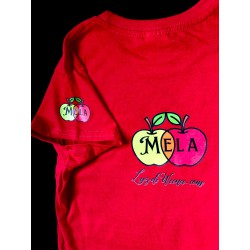 camiseta 100% algodón peinado originale con manzana verde y roja, mela palabra italiana de manzana
