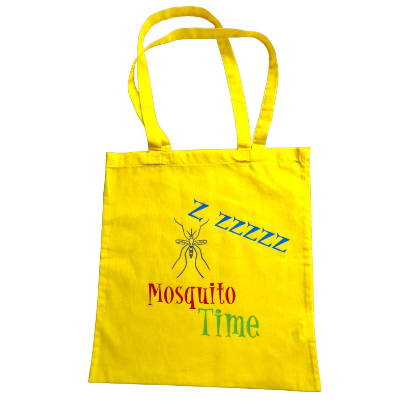 totebag 100% algodón, color amarillo con ilustración mosquito time