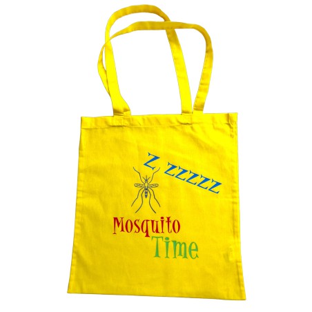 totebag 100% algodón, color amarillo con ilustración mosquito time