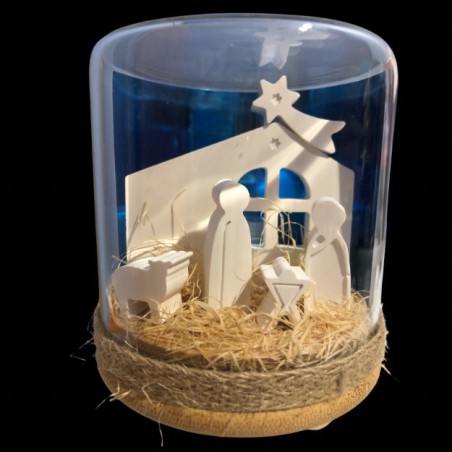 mini belen con luz. hecho a mano. en cúpula de vidrio. decoración navideña