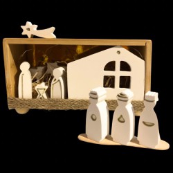 mini belen dentro de cajita de bambú con con luces led y pila incluida.